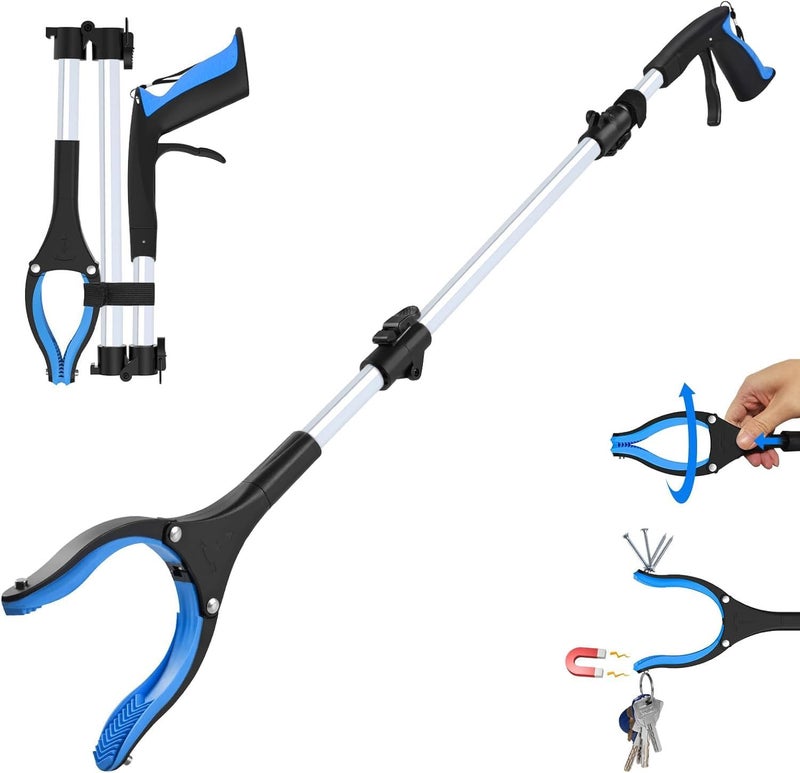 POPDA Grabber Reacher Tool - 43” Extra Long Foldable Gripper and Reaching Tool - Heavy Duty Pick Up Stick Grabbers for Seniors, Trash, Surgery Recovery Must Haves Gifts (Blue-43in) - Image 1